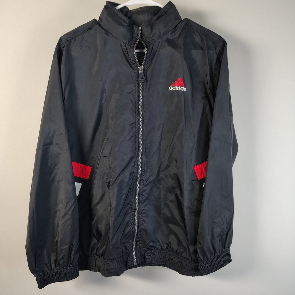VINTAGE Adidas Jacket Size XL‎ Red Black Windbreaker Track Stripe Embroidered - Picture 2 of 12